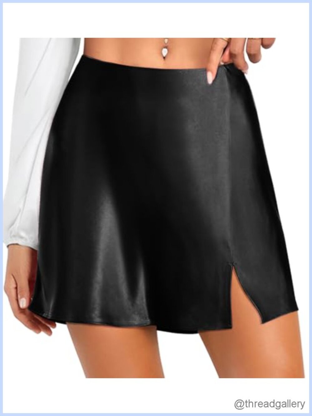 Satin Silk Mini Skirt High Waist Elastic Split Slit Hem Bodycon Short